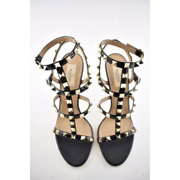 Valentino Rockstud 105 Black Patent Stud Caged Ankle Strap Sandal Heel Pump 40 - Picture 7 of 11
